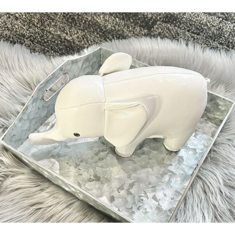Zuny White Elephant Faux Leather Bookend Doorstop Safari Global State Ltd 10.5”